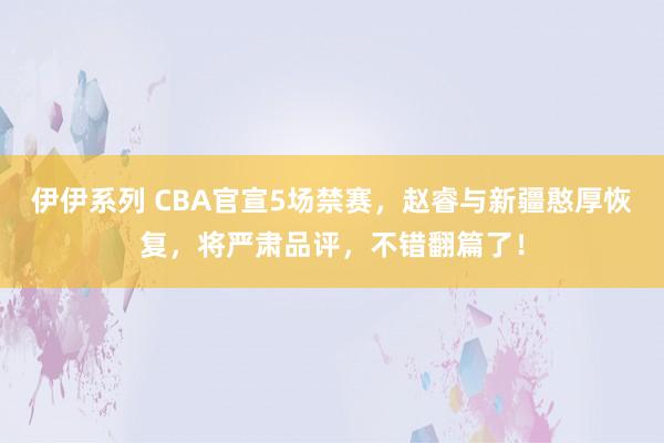 伊伊系列 CBA官宣5场禁赛，赵睿与新疆憨厚恢复，将严肃品评，不错翻篇了！